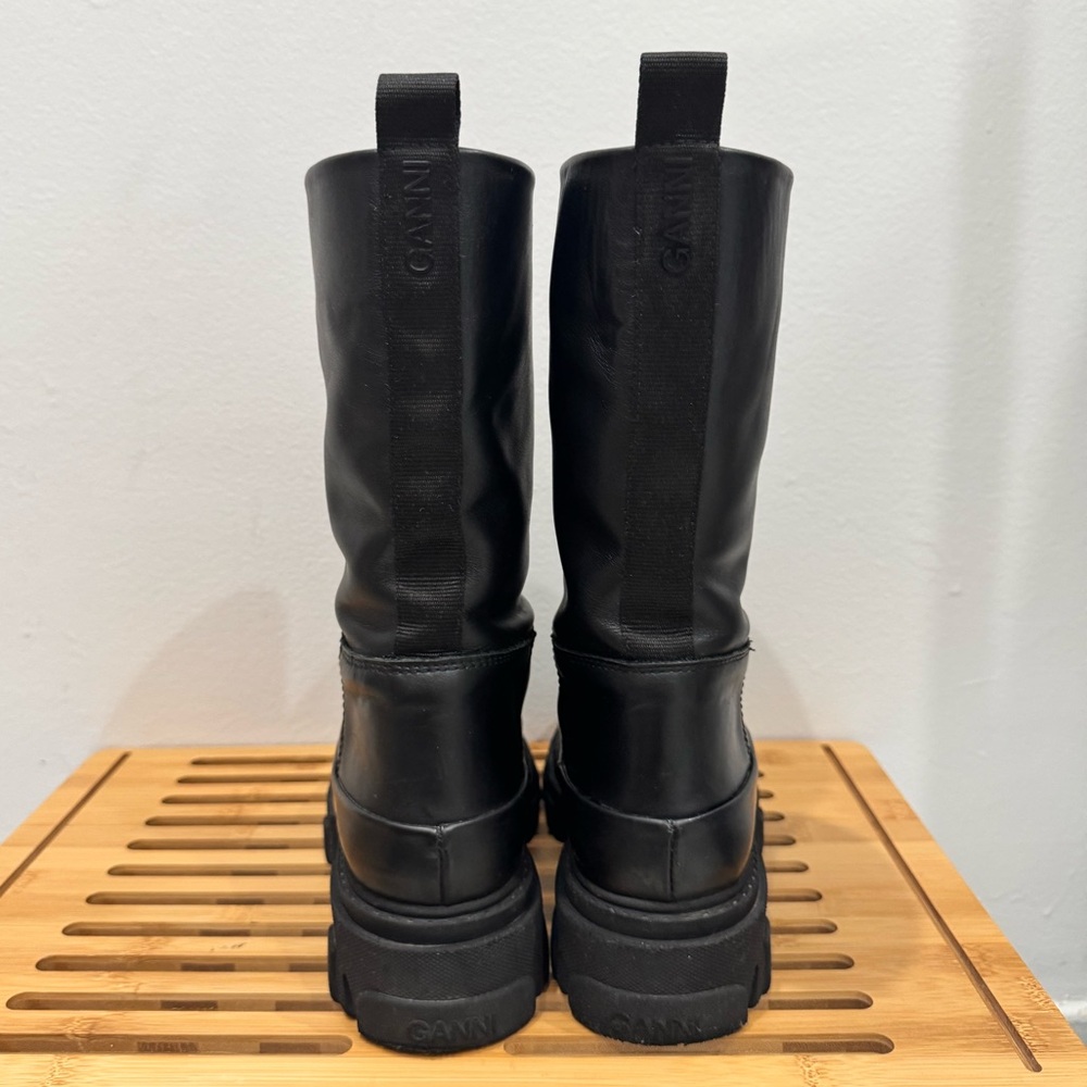 GANNI Tubular Leather Boots | Black Chunky Platform Mid-Calf Boots | Size 38 - Picture 4 of 7